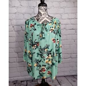 Womans Floral Long Sleeve Popover Blouse Top SZ‎ XL Peasant Casual Cottagecore